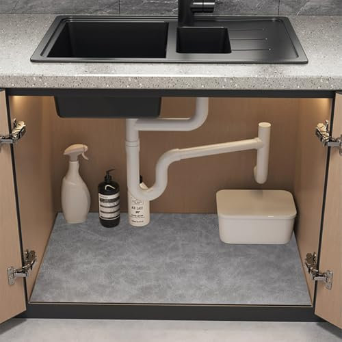 Z·Bling Alfombrilla para Debajo del Fregadero 40x50 cm,Súper Absorbente,Secado Rápido y Fondo Antideslizante,Forro Impermeable para Fregaderos de Cocina y Baño,Protege los Gabinetes(Gris)