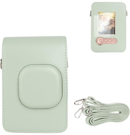 VOVMOEYA Protective Case for Instax Mini Liplay, PU Camera Case for Fuji instax mini liplay Hybrid Instant Camera with 2 LCD Tempered Films with adjustable neck strap quick detachable-Matcha Green