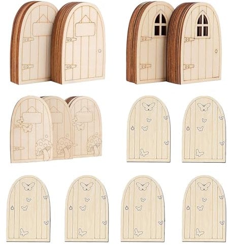 WANYIG 24 Stück Wichteltür Set Unvollendet Miniatur Wichtel Zubehör Feentür Holztüren für Feenpartys, DIY Basteln Dekoration, Weihnachtswichtel Baustelle, Weihnachtsbaum Deko