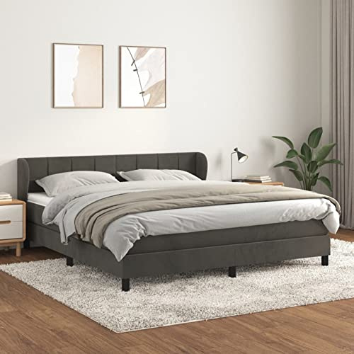 IKAYAA Boxspringbett 180 x 200 cm Mit Matratze - Samt Polsterbett, Chesterfield Steppung, Bettgestell Komplett, Dunkelgrau Type-46