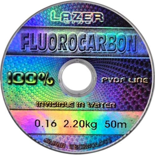 LAZER LINE Fluorocarbon Angelschnur 50m Dia 0,16mm Test 2,2kg - Transparent Vorfachschnur für Hecht Zander Barsch Forelle Karpfen - Fluorocarbon Vorfach - Raubfish Angeln Schnur – Flourocarbonschnur