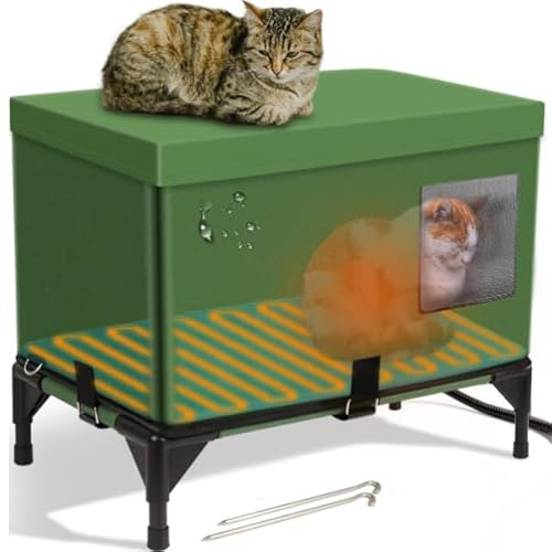 3T6B Katzenhaus Outdoor Winterfest Robustes, Beheiztes Katzenhaus für den Außenbereich, Wasserdicht, Sicherheits-Fluchttür, Isoliertes Außenstreu mit Heizung, speziell für verwilderte Stallkatzen