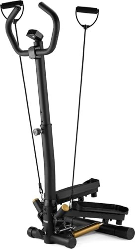 Gymtek Stepper, Drehstepper mit Haltegriffen & Expanderbänder - mit LCD-Bildschirm, Schrittzähler und Kalorienzähler - Fitness, Pilates, Workout