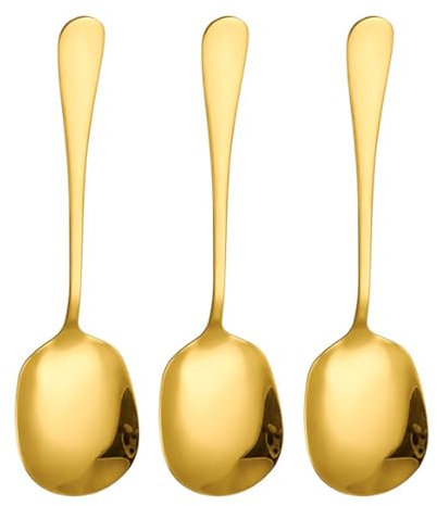 3PCS Serving Spoons, Stainless Steel Buffet Serving Spoon, Serving Spoons Large, Gold Serving Spoons, Soup Serving Spoon for Serving Kitchen Cooking Restaurant Banquet