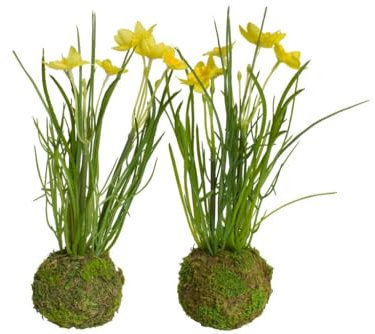 Botanic-Haus künstliche Frühlingsblumen (Narzissen/Osterglocken) im grünen Erdballen, Farbe: gelb (2 Stück)