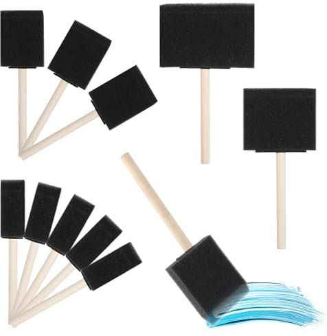 JIYIN 10 PCS Foam Paint Brushes, 4 Sizes Sponge Paint Brushes with Wooden Handle Painting Foam Brush Soft Paint Applicator for Craft DIY Painting Accessories