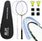 MANJHONG Badminton Set mit 2 Graphit Schläger - Kratzfestes Design - Federball Set für Erwachsene Incl. Federbälle, Griffbänder & Schlägertasche (Hellviolett+Schwarz)