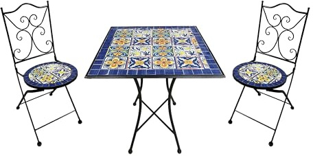 AXI Camilla Mosaik Bistroset aus Metall in Mediterranem Blau für 2 Personen | 3-teilige Sitzgruppe, Balkonset mit Bistrotisch & 2 Stühlen für Garten, Balkon & Terrasse, Maße 48 x 38 x 92 cm