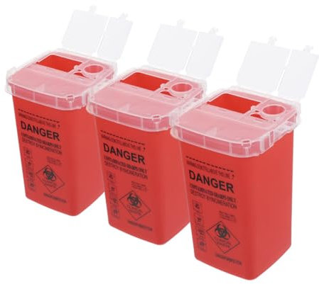 minkissy 3Pcs Sharps Disposal Containers with Flip Open Lid Lightweight Sharps Bin for Needles Waste Disposal Holder for Hospitals Clinics and Labs