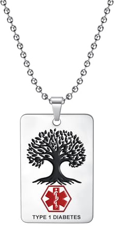 AITENME Medizinische Alarm Halskette Quadratkarte Anhänger Baum von Leben ID Notfall Medizinische Erste Hilfe Mode Halskette Edelstahl benutzerdefinierte Geschenke für Männer und Frauen