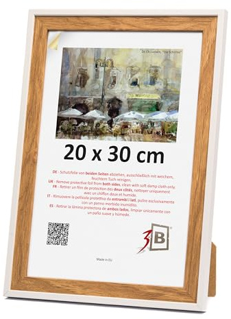 3-B Bilderrahmen SALO DUO - Braun (Eiche) / Weiß - 20x30 cm - Holzrahmen, Fotorahmen, Portraitrahmen mit Acrylglas