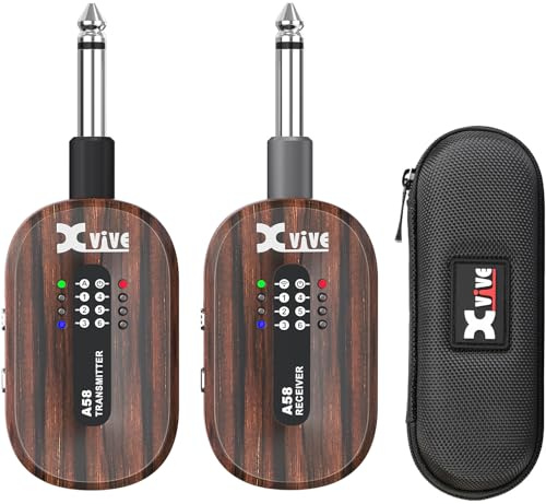 Xvive A58 Drahtloses Gitarrensystem 5,8 GHz Set mit Sender und Empfänger für aktive und passive Tonabnehmer(Palisander)