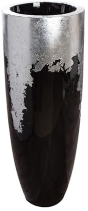 GILDE Cache-Pot XXL cône en Fibre de Verre - Noir/argenté - Brillant - Hauteur 100 cm x Ø 38 cm