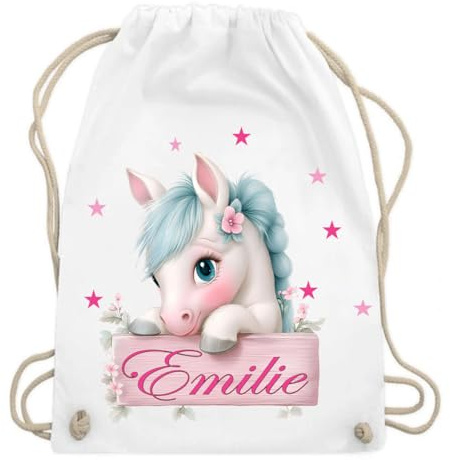 Print Deluxe Kinder Turnbeutel Pferd Rosa personalisiert mit Wunschnamen Rucksack, Jute Beutel, Sportbeutel, Tasche, bedruckter Baumwollbeutel, Einkauftasche, Hipster (Weiss.)