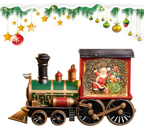Spieluhr Heiligabend - Schneekugel Laterne Zug mit wirbelndem Glitzer, beleuchtete Musik-Schneemann-Szene, batteriebetriebenes Heimdekor-Geschenk (A)