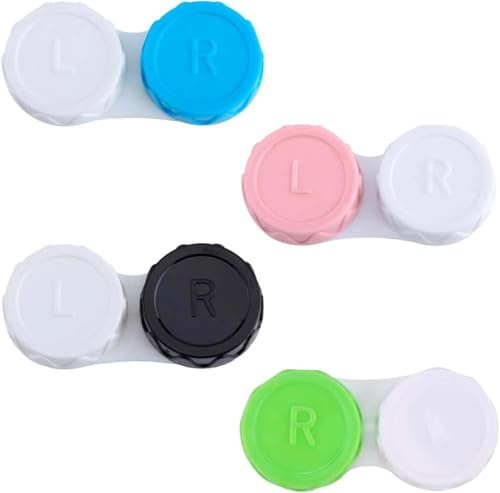 Hopzab 4 Pcs Contact Lens Care Cases Sets Portable Contact Lens Travel Kit Case Holder Boxes Mini Storage Containers with L and R Caps for Home Travel Business Outdoor Daily Use