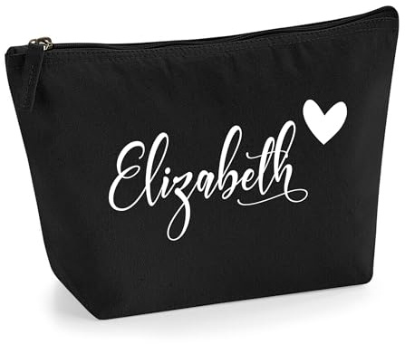 Personalisiert Name Initialen im Herz Design Kosmetiktasche Damen Schminktasche für Handtasche Makeup Tasche mit Texturdruck - Weißer Film - L | Schwarz