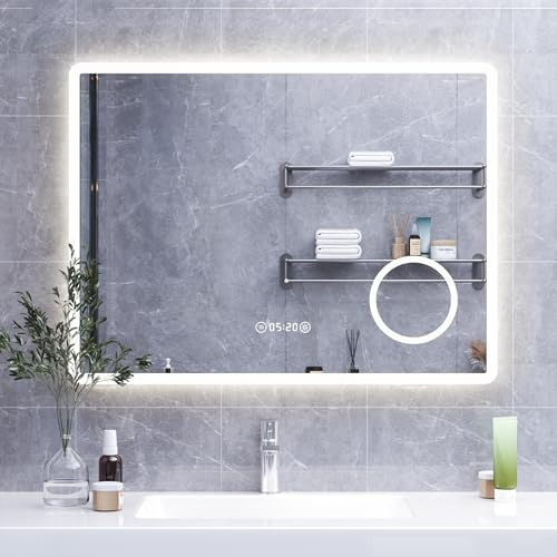 HySail Badspiegel mit Beleuchtung, 5mm Hochauflösender Silber-Spiegel, 3 Farbtemperaturen & Dimmbare Helligkeit, Wandspiegel mit Touch-Schalter & Anti-Beschlag, Rechteckig
