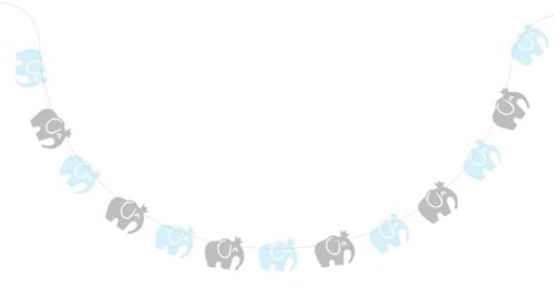 MUELODSIC 2 Stück Elefanten Partybanner aus Papier Babygeburtstags Girlande zum Aufhängen Blau Graue Zugfahnen Wiederverwendbare Babyparty Dekoration für Innen und Außen