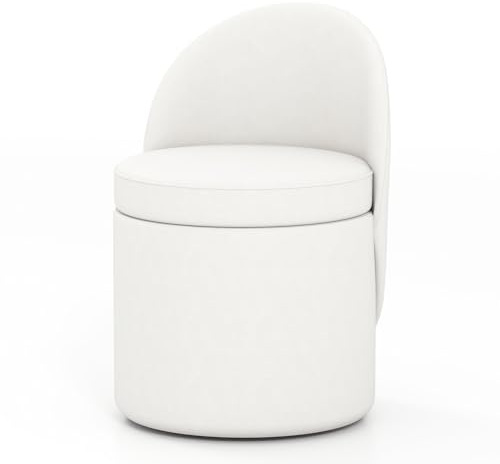COSTWAY 38 L Schminkhocker mit Rückenlehne, Sitzhocker mit 9cm schwammgepolstertem Sitz, zylindrischer Aufbewahrung Ottomane, Schminkstuhl für Schlafzimmer, Wohnzimmer