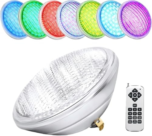 AHJ Iluminación subacuática para piscina PAR56 36 W LED Iluminación para piscina, [12 V CA/DC] IP68 iluminación subacuática con mando a distancia de repuesto para faros halógenos de 300 W