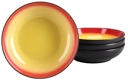 CreaTable, 24931, Serie Hot Red, 4-teiliges Geschirrset für 4 Personen, Poke Bowl aus Steinzeug, spülmaschinen- und mikrowellengeeignet, Qualitätsproduktion