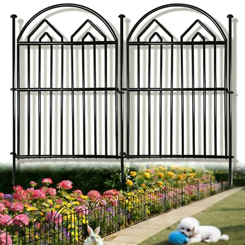 Decorative Garden Fence 17in x 28ft (26 Panels), Rustproof Metal No Dig Arched Garden Border Fencing with Stakes, Small Animal Barrier Flower Bed Fence for Yard Patio Lawn Outdoor Decor