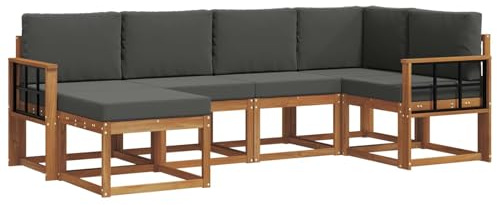 vidaXL Outdoor-Sofagarnitur mit Kissen 6 pcs Natur und Anthrazit, Outdoor-Sofa-Set, Moderne Terrassenlounge, langlebige Gartenmöbel, modular, Terrassensitzmöbel
