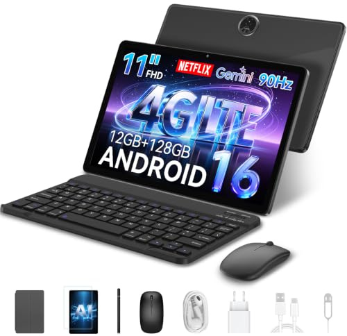 ZENO5 Android 16 Tablet 11 Zoll mit Tastatur, 4G LTE Dual SIM, 8300 mAh | 32GB RAM + 128GB ROM, 90 Hz Display, GPS, Gemini AI, Widevine L1, Face ID, inkl. Stift und Maus, Tablet für Arbeit und Lernen