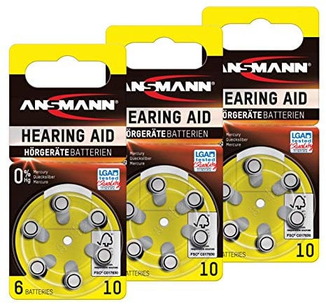 ANSMANN Hörgerätebatterien 10 gelb 18 Stück - Zink Luft Hörgeräte Batterien Typ 10 P10 ZL4 PR70 mit 1,4V - Knopfzelle mit besonders langer Laufzeit für Hörgerät Hörverstärker & Hörhilfe