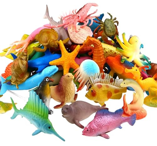 Funcorn Toys Ocean Sea Animal, 52 Pack Assorted Mini Vinyl Plastic Animal Toy Set, Realistic Under The Sea Life Figure Bath Toy for Child Educational Party Cake Cupcake Topper,Valentines Day Gift