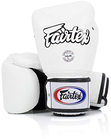 Fairtex BGV1BR Muay Thai Boxhandschuhe Atmungsaktiv für Männer, Frauen, Kinder | MMA, Kickboxen, Fitnessstudio, Training | Hochwertige, leichte & stoßdämpfende Boxhandschuhe(16oz-Weiß)