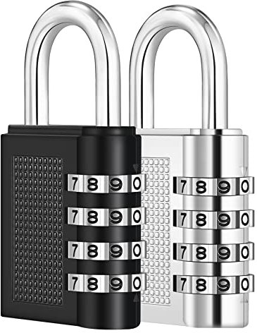 ZHEGE 4-Digit Combination Padlock, Durable & Secure Weatherproof Lock for Gym/School Lockers, Outdoor Fence/Gate/Shed/Garage (2 Pack, Black/Silver)
