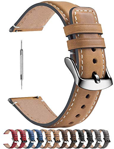 Fullmosa Uhrenarmband 20mm für Samsung Watch 7/6/5/4 40mm 44mm/Watch 5 Pro 45mm, Garmin vivoactive 3,Leder Armband,Leder Armband,Hellbraun + Silber Hardware