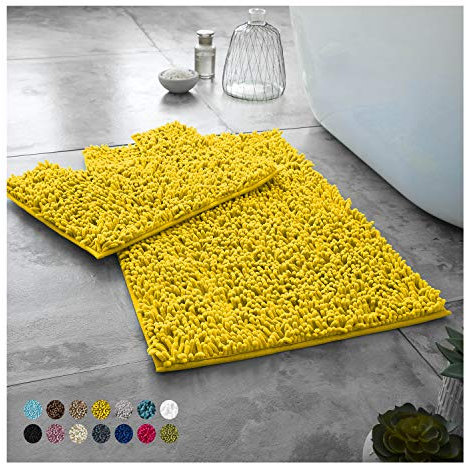 Lions Luxury 2 Piece Loop Bath Mats for Bathroom - Non Slip Chenille Bath Mat Set Rugs, Extra Soft with Water Absorbent Pedestal Bathmat Shower Toilet Mat, Ochre