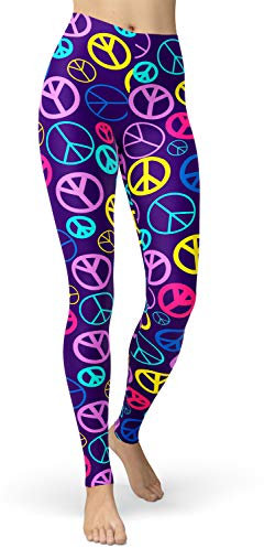 sissycos 80er Leggings Damen Bunt Print Leggings Oil Painting Graffiti Yoga Strumpfhosen Sporthose Leggins Lang (S-L, Hippie Leggings Peace Sign)