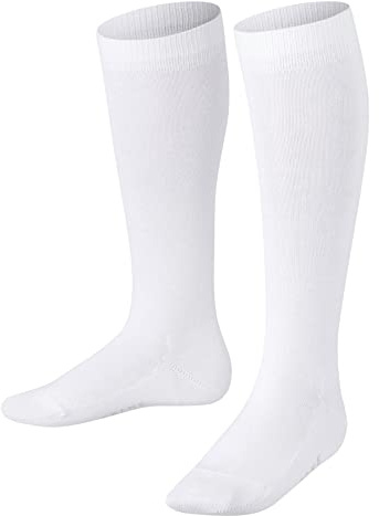 FALKE Unisex Child Knee High Socks Family K Kh Cotton Long Plain 1 Pair, White White 2000, 27-30