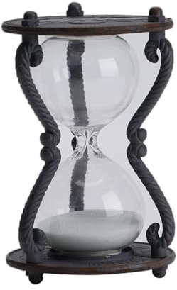 SOFFEE DESIGN Sablier rustique de 6 minutes, montre de sable vintage vieilli avec sable blanc, verre de sable antique pour décoration de maison et de bureau, noir
