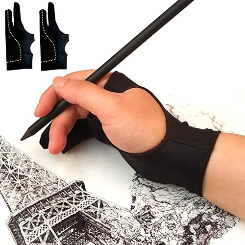 Drawing Glove, Digital Art Glove for Graphic Tablet, Artist Gloves with Two Fingers for iPad, Paper Sketching, Smudge Guard, Palm Rejection, Suitable for Left and Right Hand (2 PCS, Large)