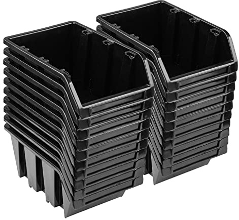 PAFEN Stapelboxen Set – 20x Stapelbox 70 x 100 x 155 mm – Sichtbox Stapelbox Lagerbox, Schwarz
