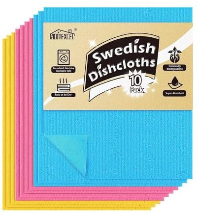 HOMEXCEL 10 Stück schwedische Geschirrtücher, wiederverwendbares Schwammtuch, für Küche, Theken und Geschirrspülen, sehr praktisch, 3 Farben sortiert