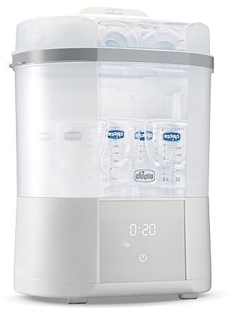 Chicco modularer Sterilisator mit Trocknungsfunktion, Flaschen-, Beißring- und Schnuller-Sterilisator und Selbstabschaltung, Mikrowellenfest, Geeignet zum Sterilisieren von bis zu 6 330ml-Flaschen
