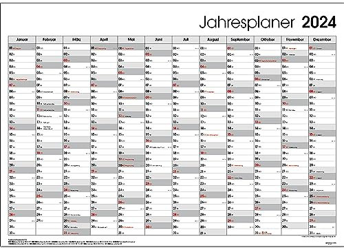 2024 Bürokalender Wandplaner Jahresplaner DIN A1 Grau, gefaltet