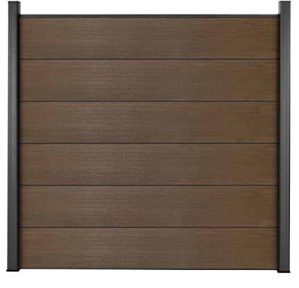 Mondesi WPC Sichtschutzzaun Co-Extruded Gartenzaun Komplettset XL Dielen mit Alu-Pfosten & Eckpfosten | Teak | Windschutz + Sichtschutz | Steckzaun