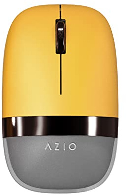 Azio IZO IM412 Souris optique sans fil Bluetooth 3.0 & 5.0/2.4G RF-USB, design ambidextre, capteur PixArt PAW3212, 1000/1600/2400 DPI, rechargeable, jaune et bronze foncé - PC & Mac, iris doré (IM412)