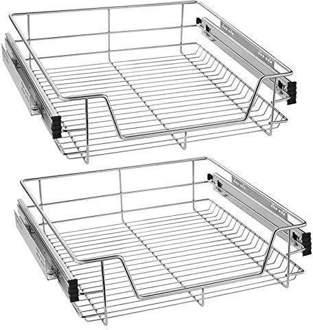 AufuN 4x Küchenschublade 60cm, Teleskopschublade Vollauszug Küchenschrank Schrankauszug Schlafzimmerschränke Belastbar Korbauszug Haushalt Küchenregal- 4 Stück,60cm
