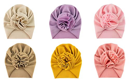 SEAUR Turban Neugeborene Baby Mütze Baumwolle Weich Stretch Beanie Hut Mädchen Jungen 0-12 Monate Newborn Turbanmützen Stirnband Babymütze - 6 Stück B
