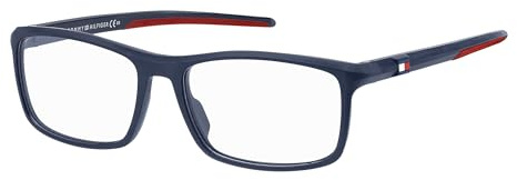 Tommy Hilfiger Brille mit Sehstärke für Herren optional mit Sonnenbrillentönung oder Blaulichtfilter, Rechteckig, gefertigt aus Kunststoff (inklusive Brillenetui)