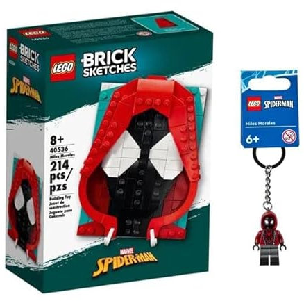 Lego Marvel Brick Sketches Building Kit Gift Sets (Miles Morales (40536) + Keychain)