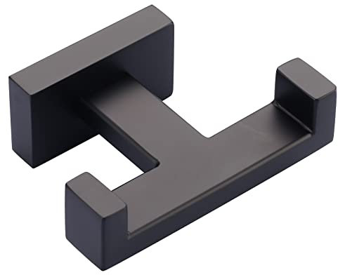 IVIGA Double Bathroom Towel Hook for Wall Mounted - Matte Black Modern Towel Holder - Heavy Duty Coat Robe Hooks for Wall - Stainless Steel Shower Towel Hanger